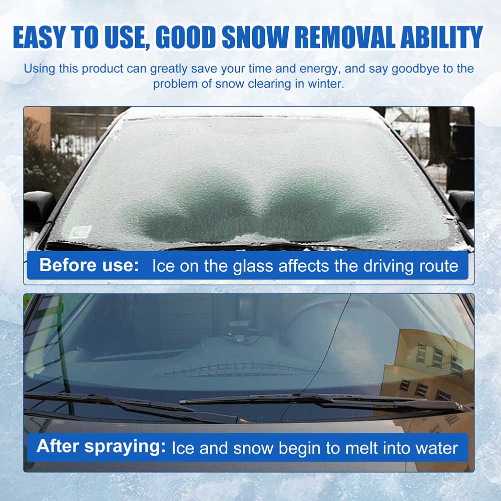 Car Windshield De-Icer Fast-Acting Ice Melting Spray for Windshields Multifunctional Saf Effective Defroster Spray for Winter