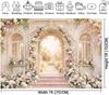 7x5ft Floral Garden Wedding Backdrop for Photography, European Arch Pink Rose Palace Background, Romantic Spring Flower