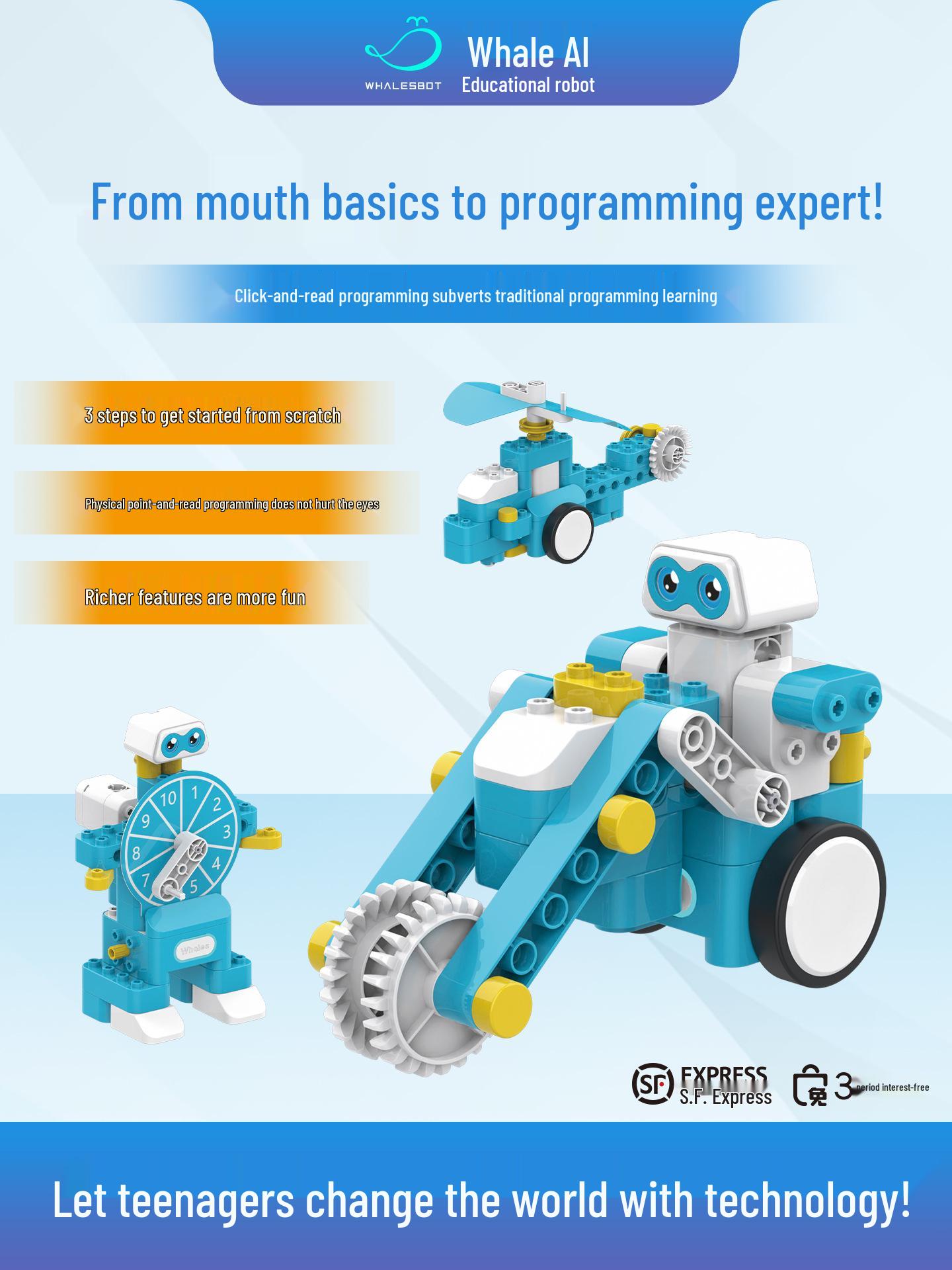 Whale Robot Programmable Reading Toy - Large Particle Electric Building Blocks for Kids  Birthday Gift