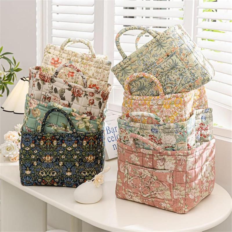 Boho Fabric Storage Basket, Floral Laundry Baskets,Decoration Large Capacity Storage Baskets, Portable Folding Storage Bag for Clothes and Sundries