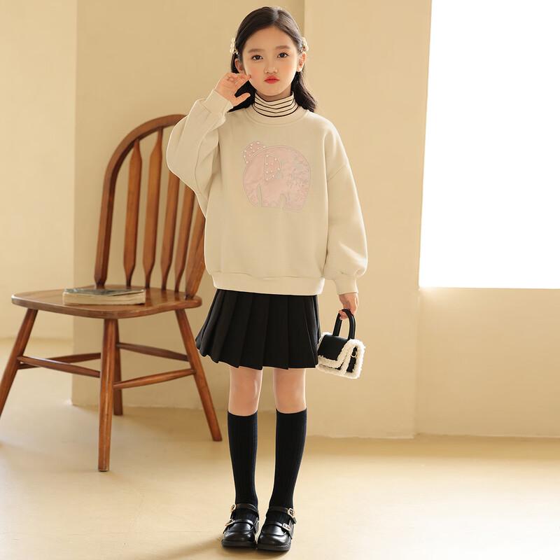 Girls' Fleece-Lined Elephant Embroidered Mock Neck Sweatshirt