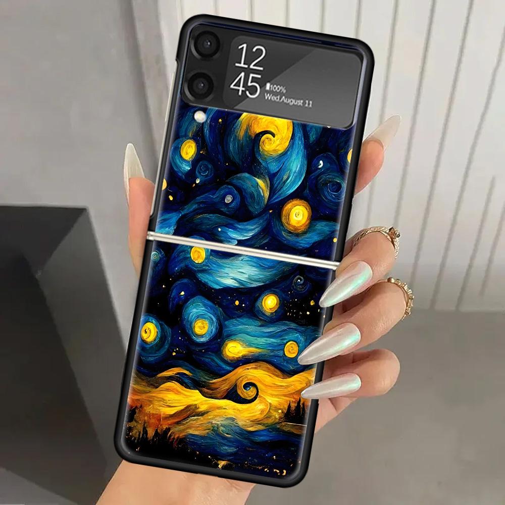 Starry Night Van Gogh Art Hard PC Back Phone Case for Samsung Galaxy ZFlip 7 6 5 Z Flip 4 ZFlip7 Z Flip6 5G ZFlip4 Flip3 Zflip5