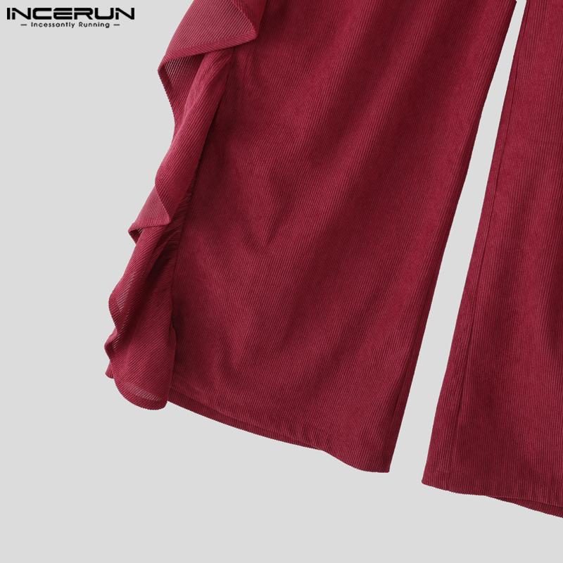 INCERUN Autumn Men Casual Loose Zip-up Elastic Waist Ruffled Wide Legs Pants Trousers