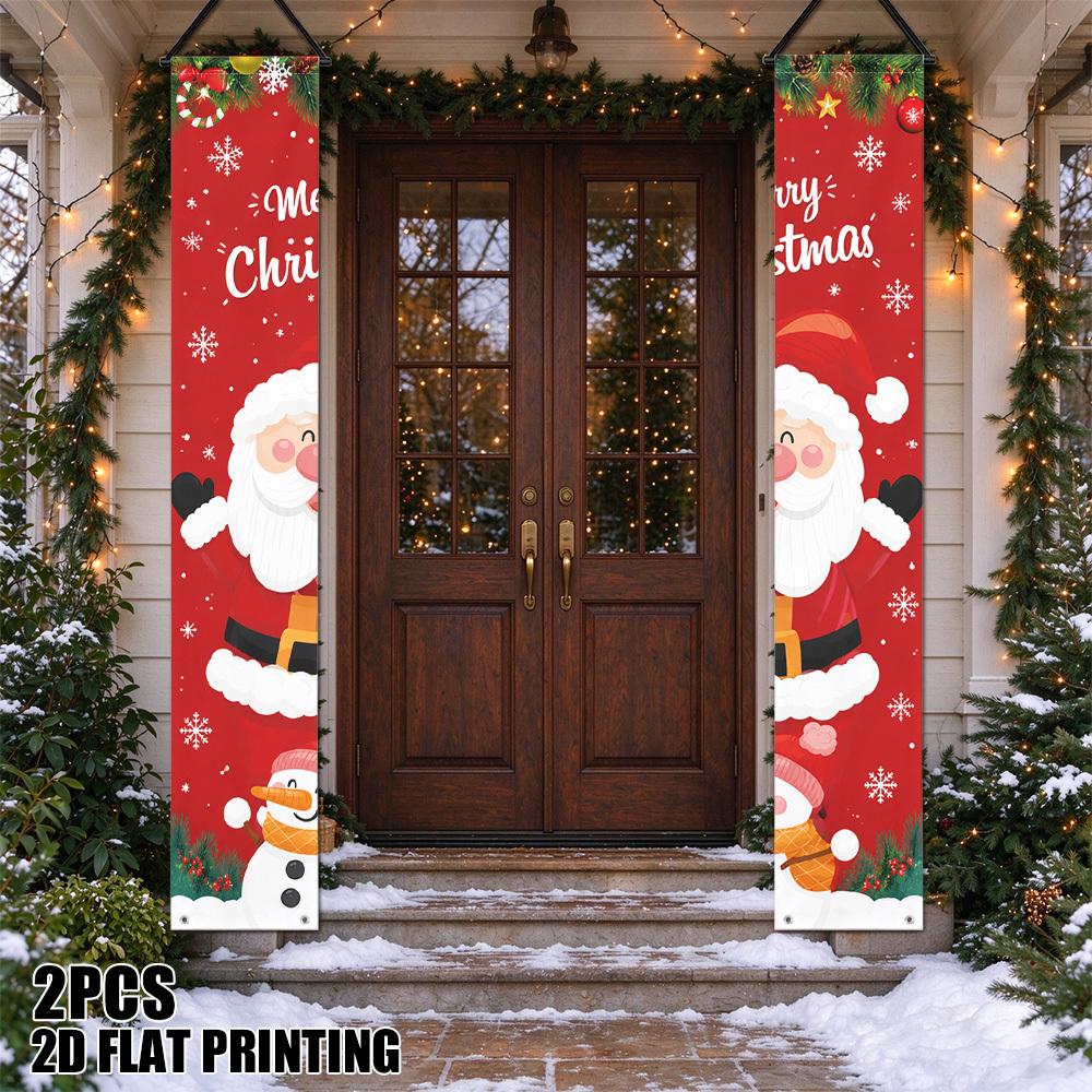 2D Flat, 2D Flat - 2D Door Banner 2D Flat, 2D Flat - 2D Door Banner 2D Flat Printing 2pcs Christmas Santa Snowman Greeting Door Couplets Banner, Decor