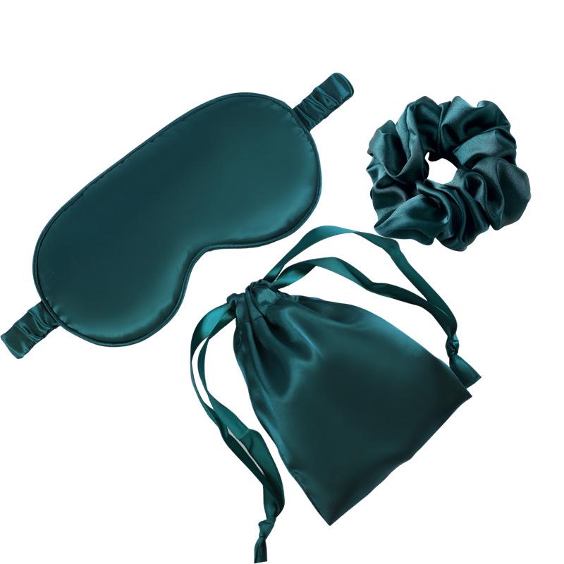 Комплект для сна из трех предметов: Маска для сна, шелковый сатиновый мешочек и резинка для волос