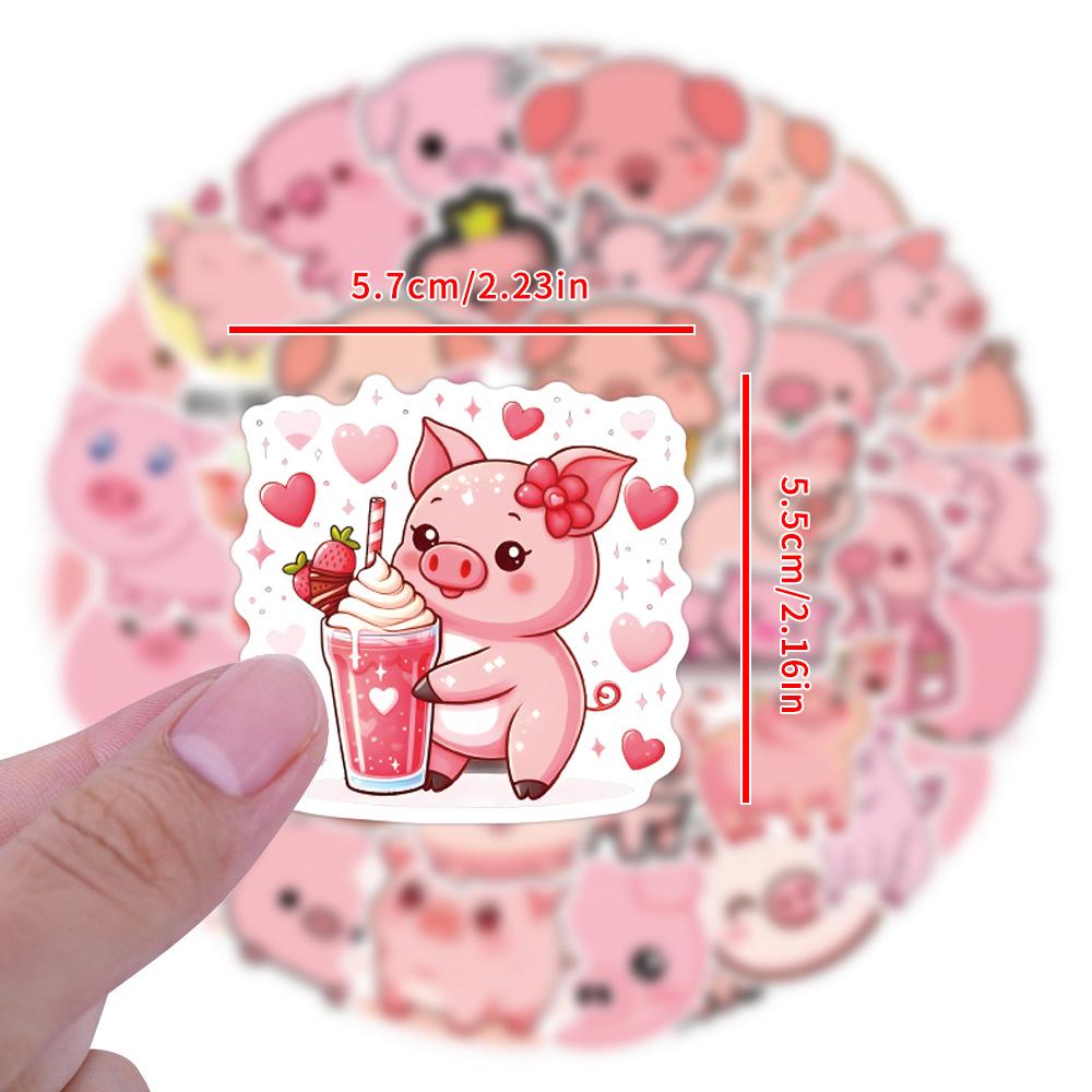 55 Adorable Pink Pig Heart Cartoon Graffiti Stickers for Phone, Journal, Wall Decor