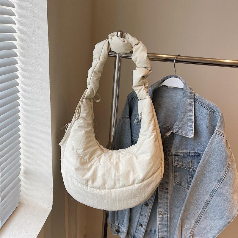 Nylon Cloth Down Cotton Clothes Bag Women's Autumn and Winter Casual Pleated Shoulder Bag Large Capacity Commuter Messenger Tote Bag
