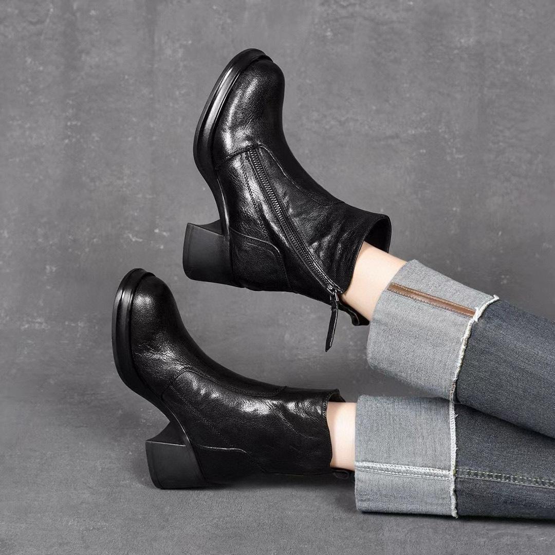 

Кожаные сапоги женские осенне-зимние новые с круглым носком на толстом каблуке с косой молнией сапоги-рыцари женские сапоги на высоком каблуке 37