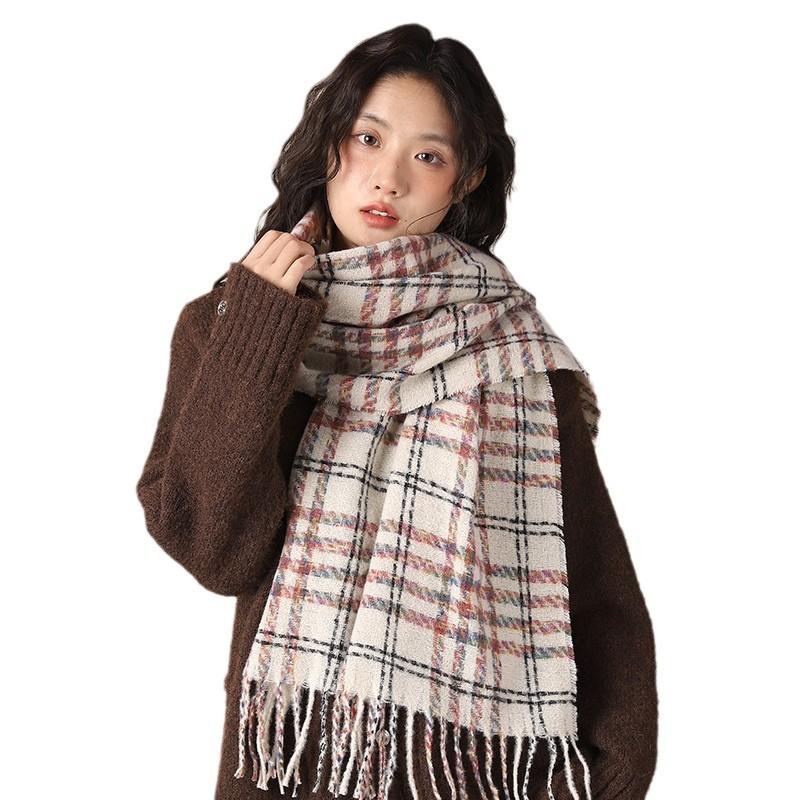 Plaid Scarf Women's Winter Versatile Warm High-end Shawl Dual-purpose Retro Couple Cute Scarf