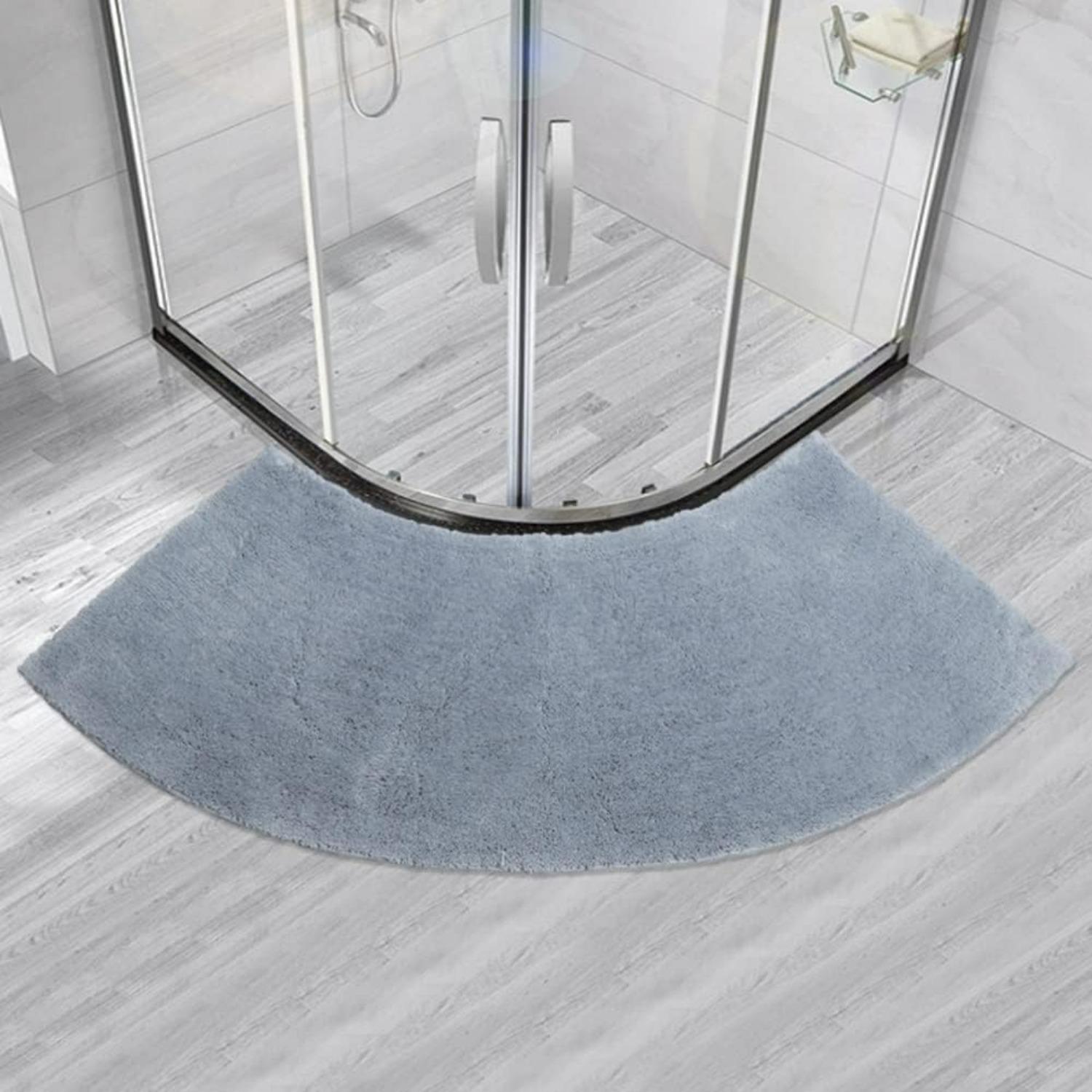Semi-Circular Bath Mat for Quadrant Shower Cubicle,Anti-Slip Bathroom Carpet Rugs Shower Mat,Fan-Shaped Foot Pads,Curved Shower Mat for Hotel,Grey серый