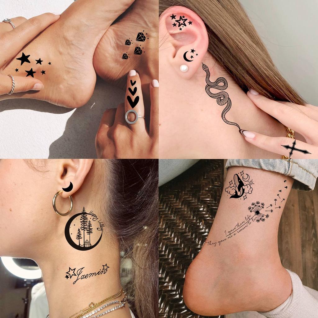 15 Blätter kleine temporäre Tattoos für Frauen Erwachsene Hände Hals Tattoo Aufkleber winzige frische Muster Mond Schmetterling gefälschte Tattoo Paste