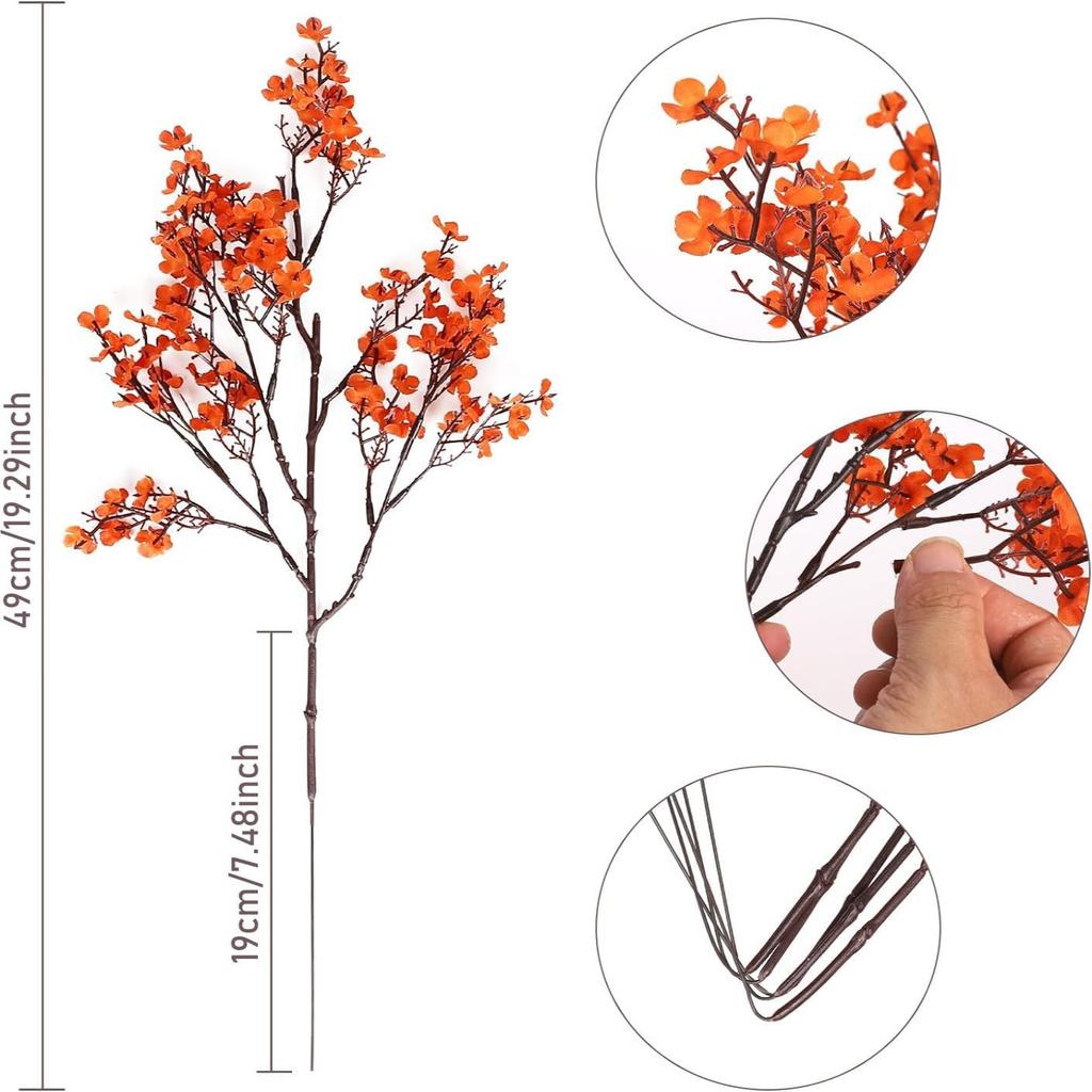 8 Piece Autumn Artificial Flower Set Safe for Babies with Realistic Orange Plants Silk Flowers Suitable for Indoor and Outdoor Tabletop Decoratio