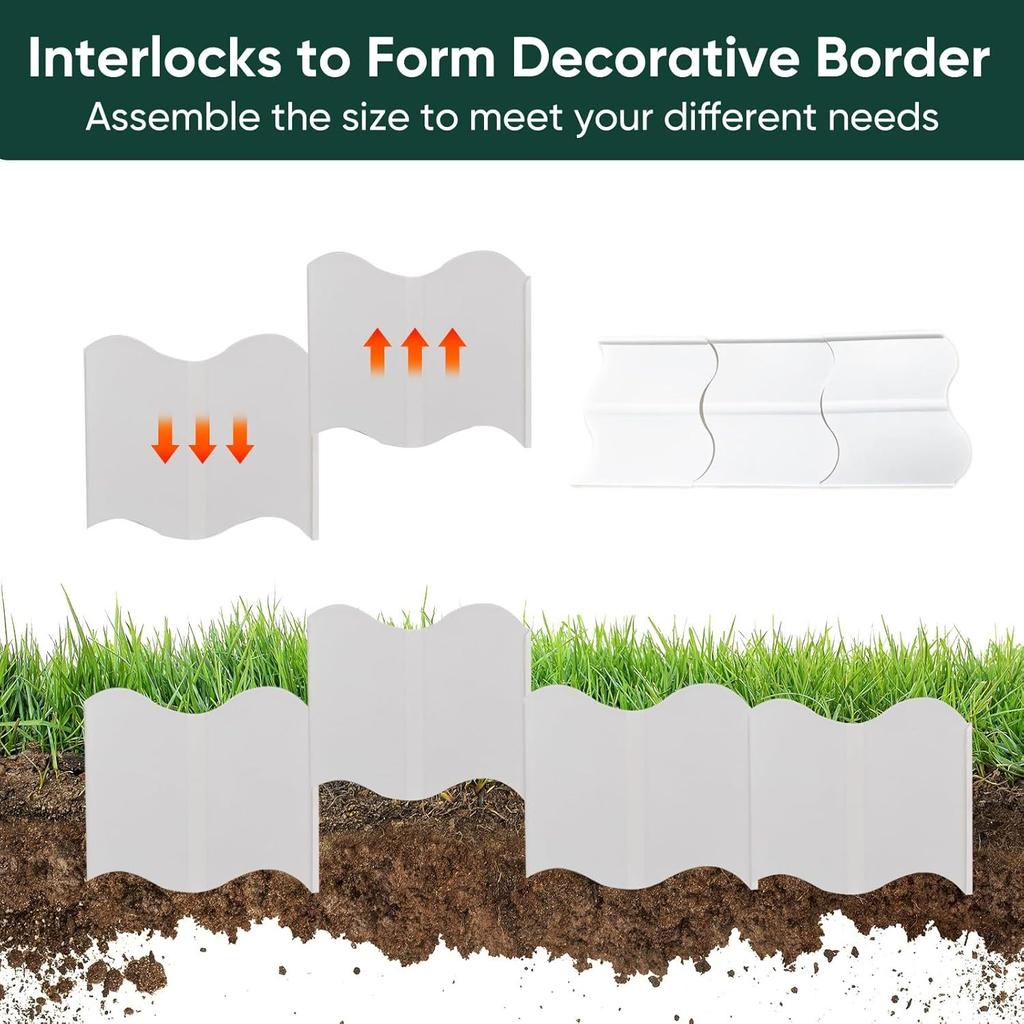 20 pezzi Bordure da Giardino in Plastica - Kit Bordure Decorative Facile da Montare, per Prato Fai da Te, Aiuole, Cortili, Vialetti - Deco Giardino Esterno
