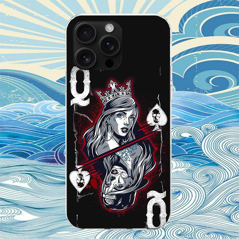 Fashion Poker Card King Queen Phone Case For iPhone 11 12 13 Mini 14 15 Plus 17 Air 16 Pro Max 16E 7 8 SE 2020 Customized Print