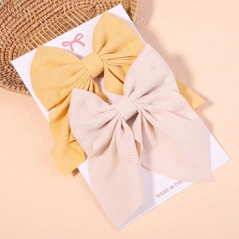 2Pcs/set Sweet Solid Bowknot Hair Clips for Women Girls Ribbon Bows Hairpins Handmade Barrettes Headwear Hair Accessories Gifts