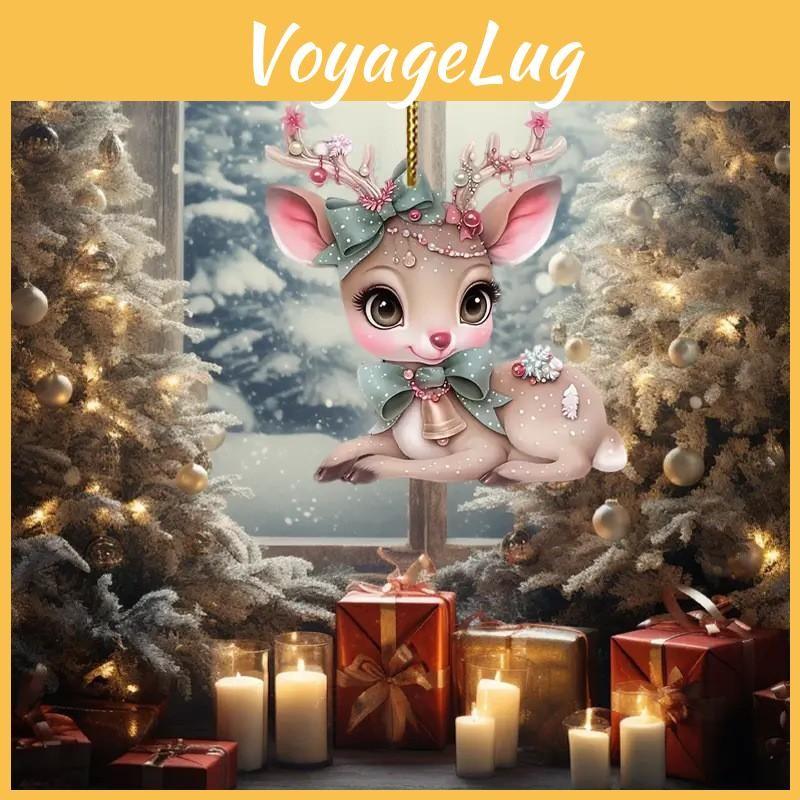 Acrylic Christmas Car Pendant With Butterfly Knot Bell Print Deer Decor For