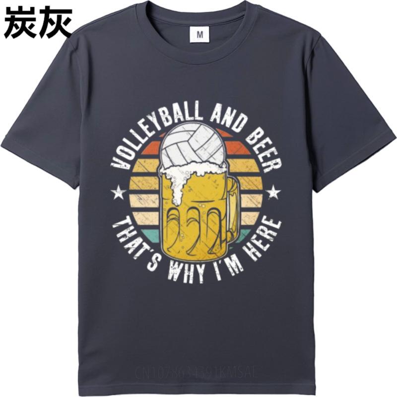Street Wear Unisex O Neck T Shirt Streetwear Volleyball And Beer Thats Why Im Here Anime Unisex Tops Unisexs Tshirt Essential Tee