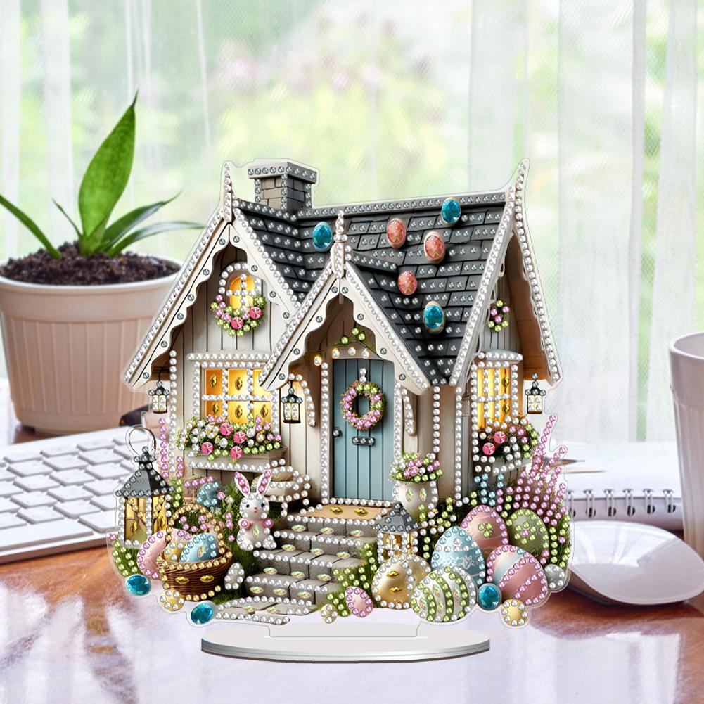 Acrylic Special Shape Easter Egg House Diamond Painting Tabletop Ornaments Kit Rhinestones Desktop Ornaments Bedroom Table Decor
