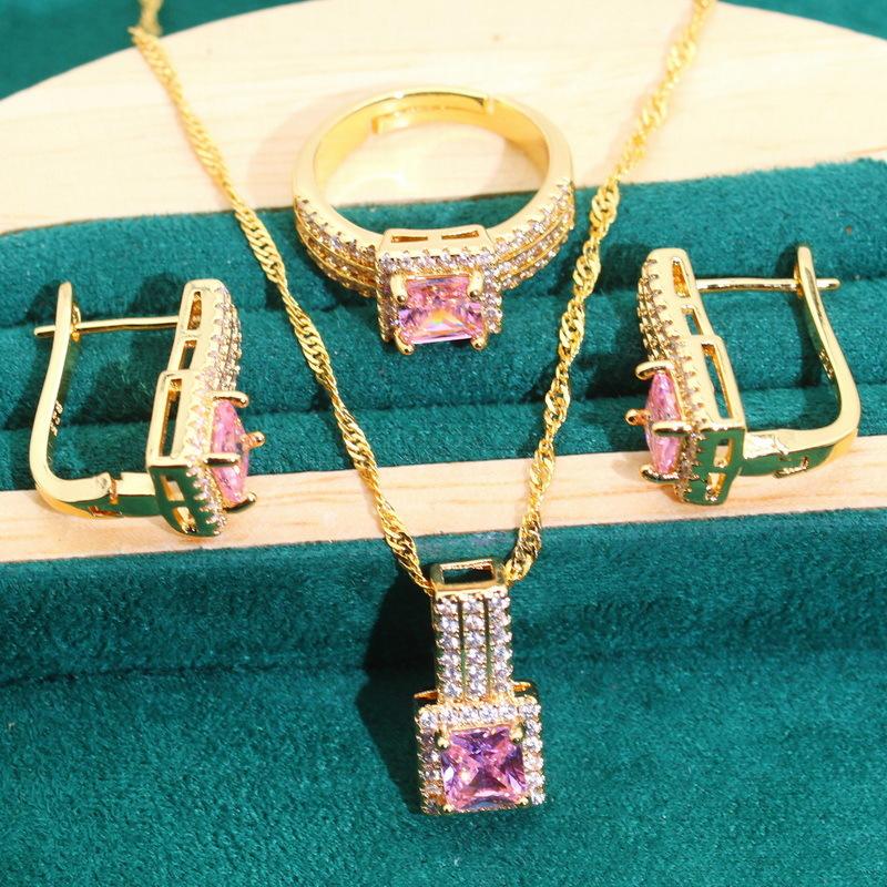 Jewelry Europe and The United States Hot Anti Allergy Zircon Necklace Earrings Ring Ring Jewelry Set
