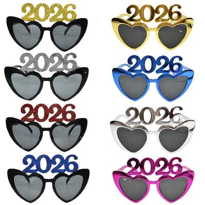 2026 Happy New Year Glasses Diamond Glitter Sunglasses Cosplay Prop Xmas Party Decoration Funny Glasses 2026 Number Eyeglasses