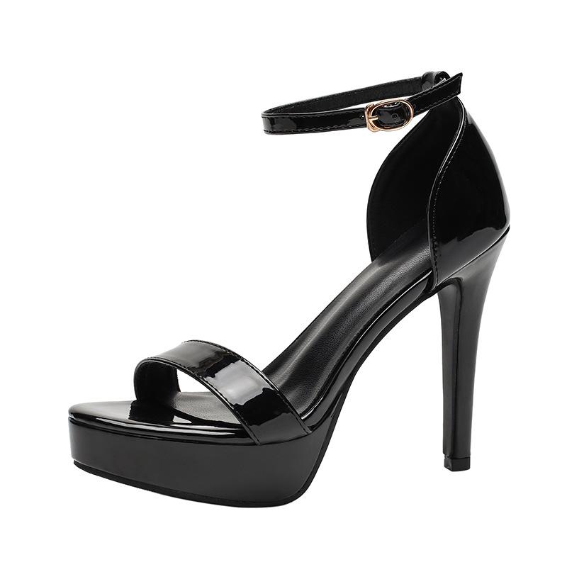 Patent Leather Peep-Toe Stiletto Heels - 12cm One-Strap Platform Sandals for Women