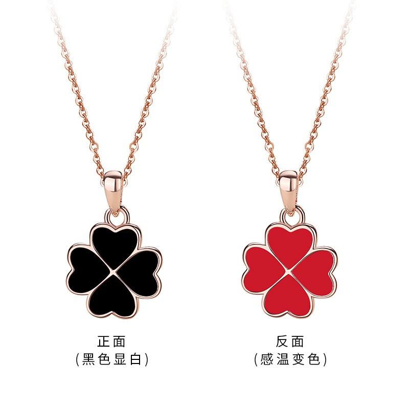 Sterling Clover Pendant Necklace Women Dual-Tone Temperature-Sensitive Leaf Charm On Cross Chain Boho Chic