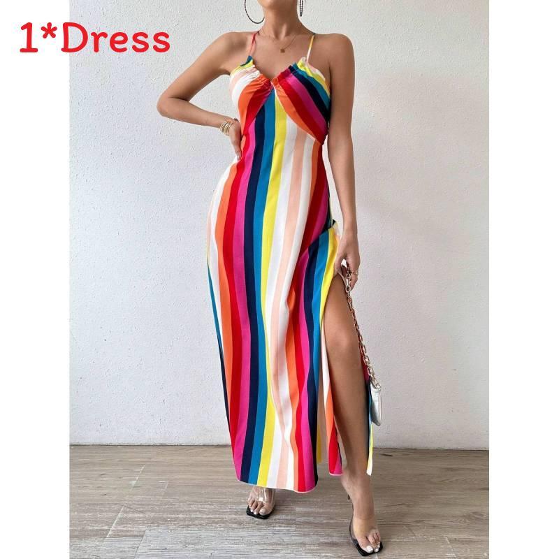 Ärmelloses Maxikleid mit Reißverschluss und Sommer-Blumenprint für Damen-Bademode