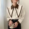 ZANZEA Women Casual Contrast Lapel Long Sleeve Blouses