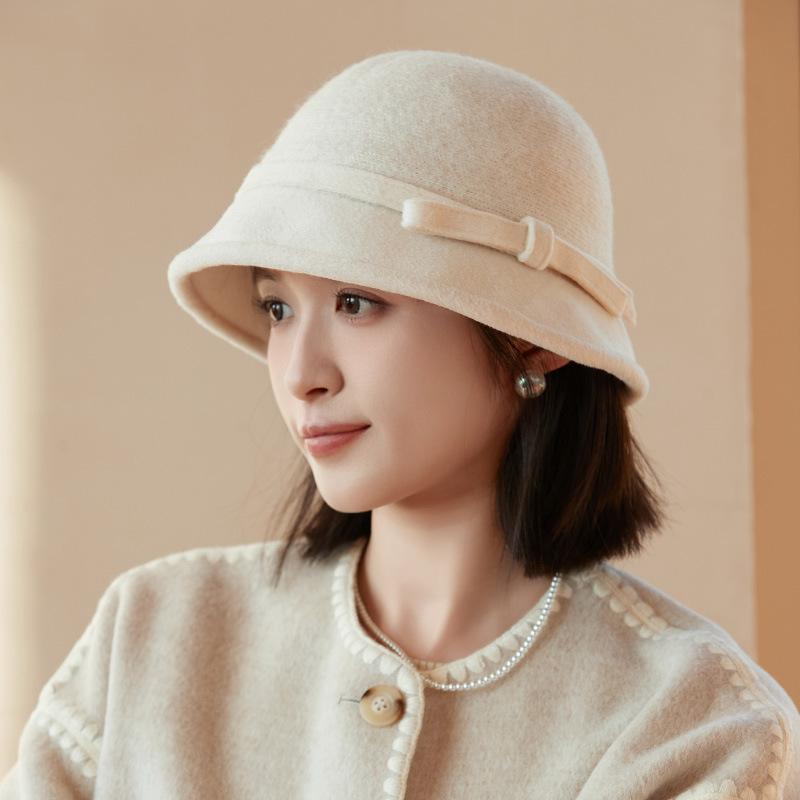In The Elderly Bow Bucket Hat Women's Autumn and Winter Hat New Thermal Basin Hat