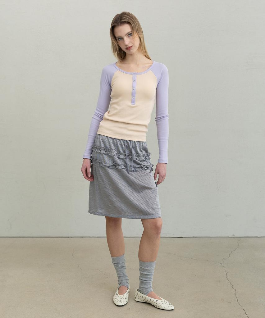 Forev Mesh Frill Midi Skirt - Silver