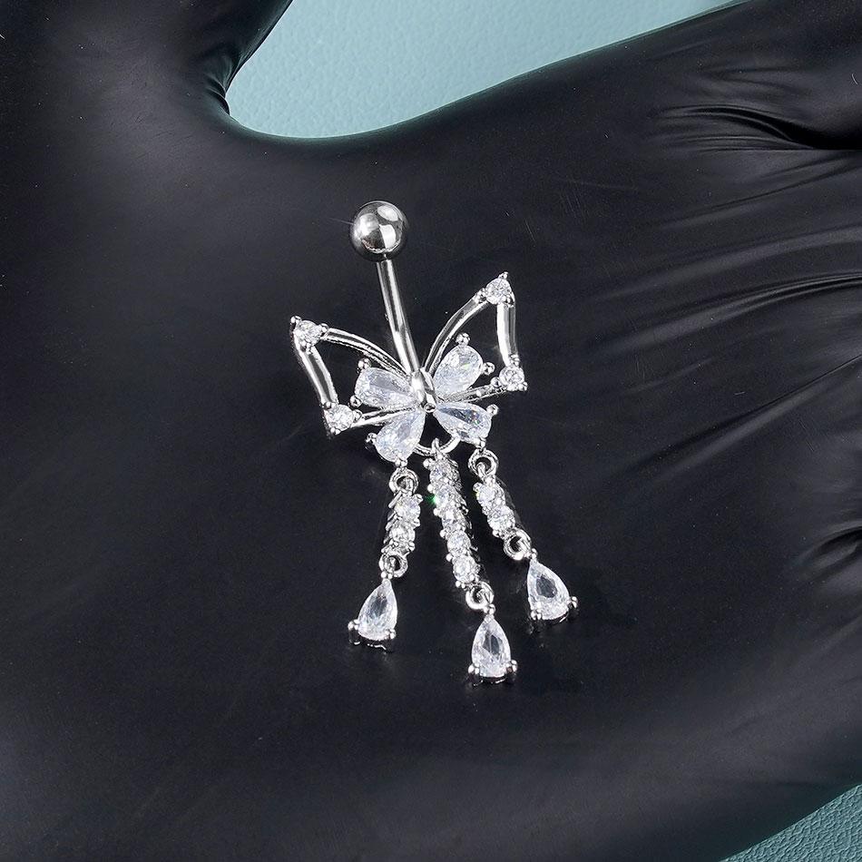 1PC Surgical Steel Navel Ring 14G Cubic Zirconia Flower Belly Bar Piercing Jewelry for Women