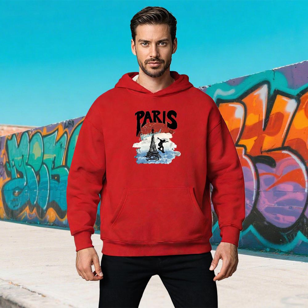 Paris Skateboard Eiffel Tower Graphic Sweatshirt Men Women Fashion Casual Streetwear Oversized White Hoodies Art Design Trendy