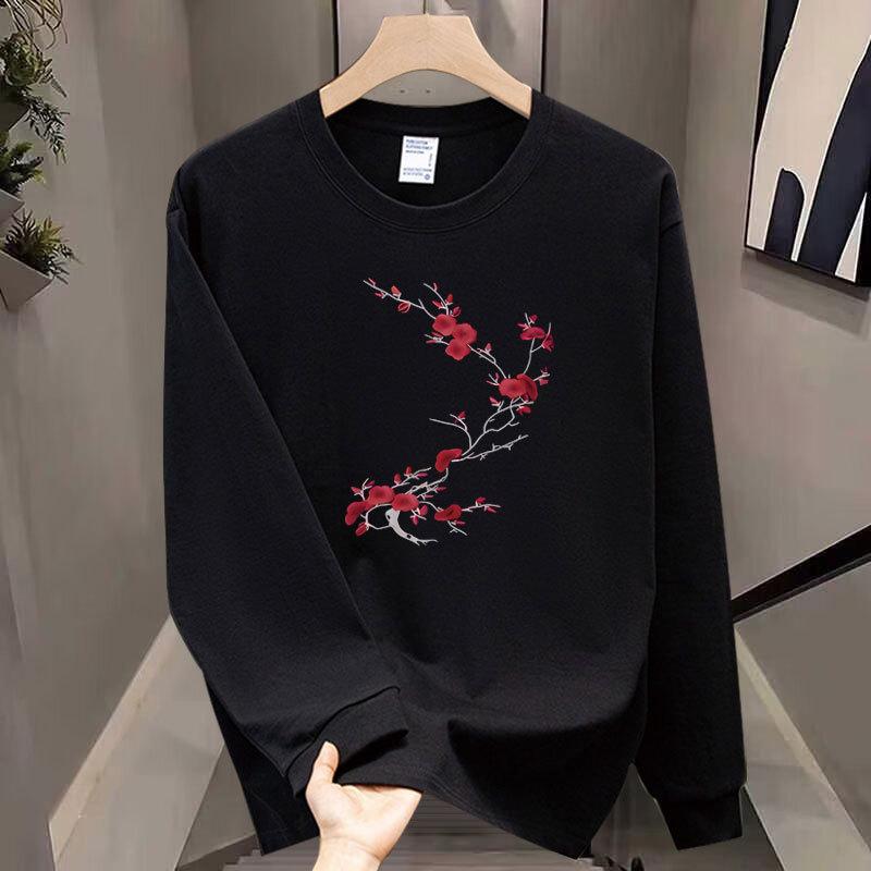 Heavy Round Neck Men'S T-Shirt Autumn American Trendy Brand Personalized High-Quality Printing Versatile Long-Sleeved Clothes
