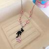 Black Cat Pink Star Beaded Necklace - Cute Y2K Summer Accessory for Women