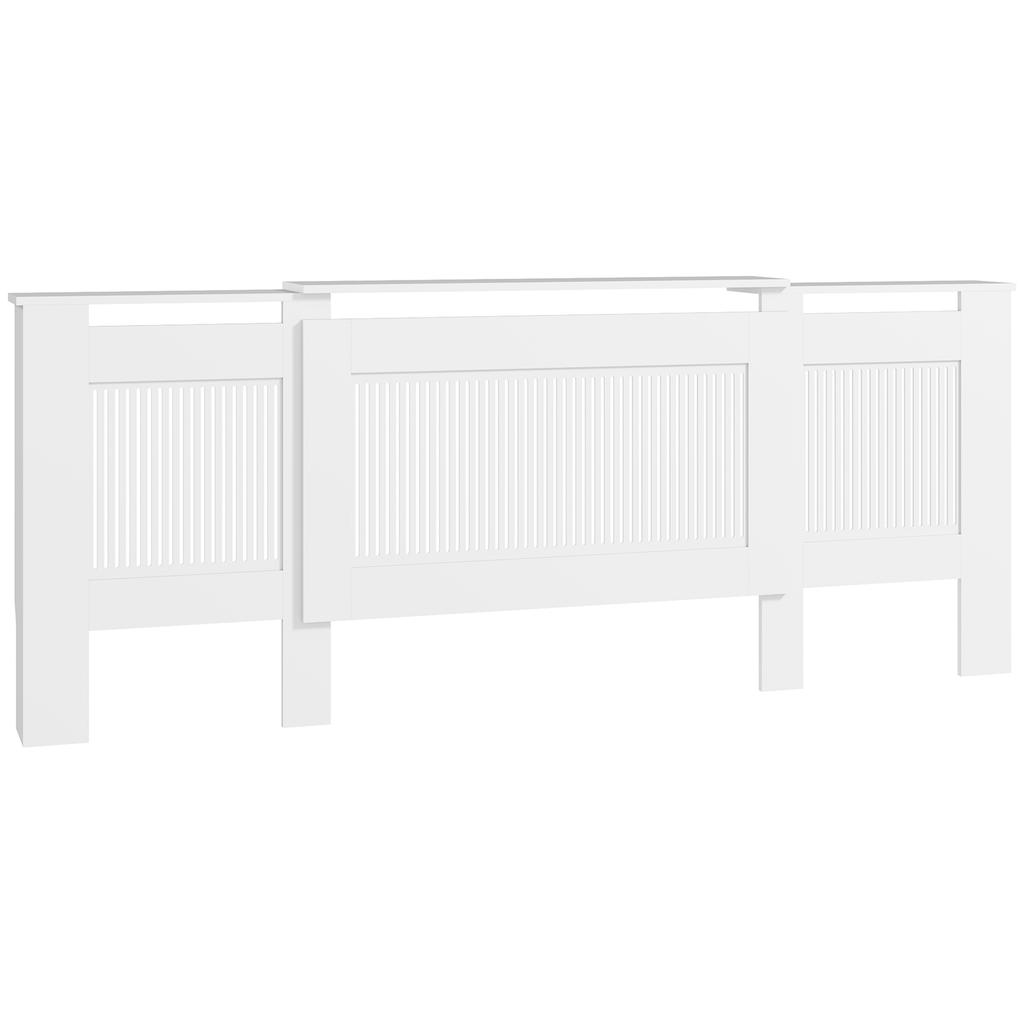 Radiator Cover, Slatted Design, Adjustable Length 125-201 Cm, MDF, White