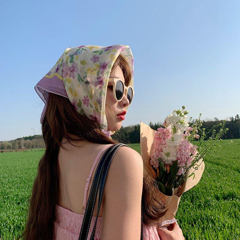 Sweet Small Square Scarf: Summer Breathable Gauze Scarf for Women Elegant Headscarf Stylish Decorative Hair Tie Floral Neck Scarf & Wrap