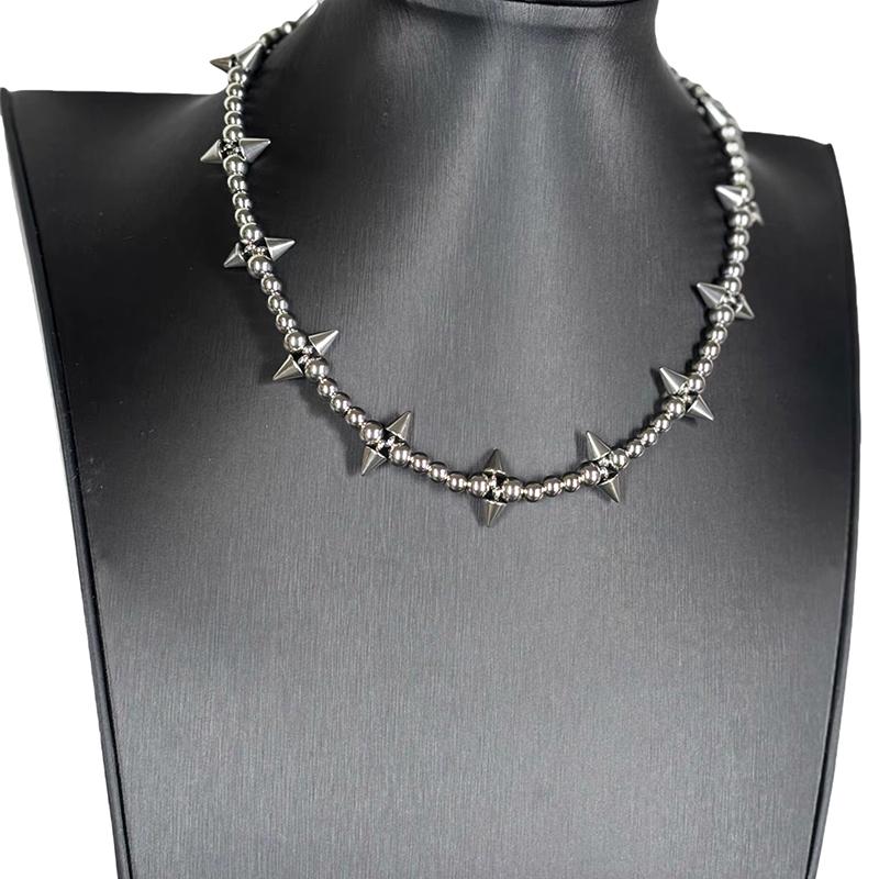 Fashion Punk Spike Chokers Necklaces Goth Metal Bead Cross Rivet Necklace Titanium Steel Link Chain Rock Night Club Jewelry