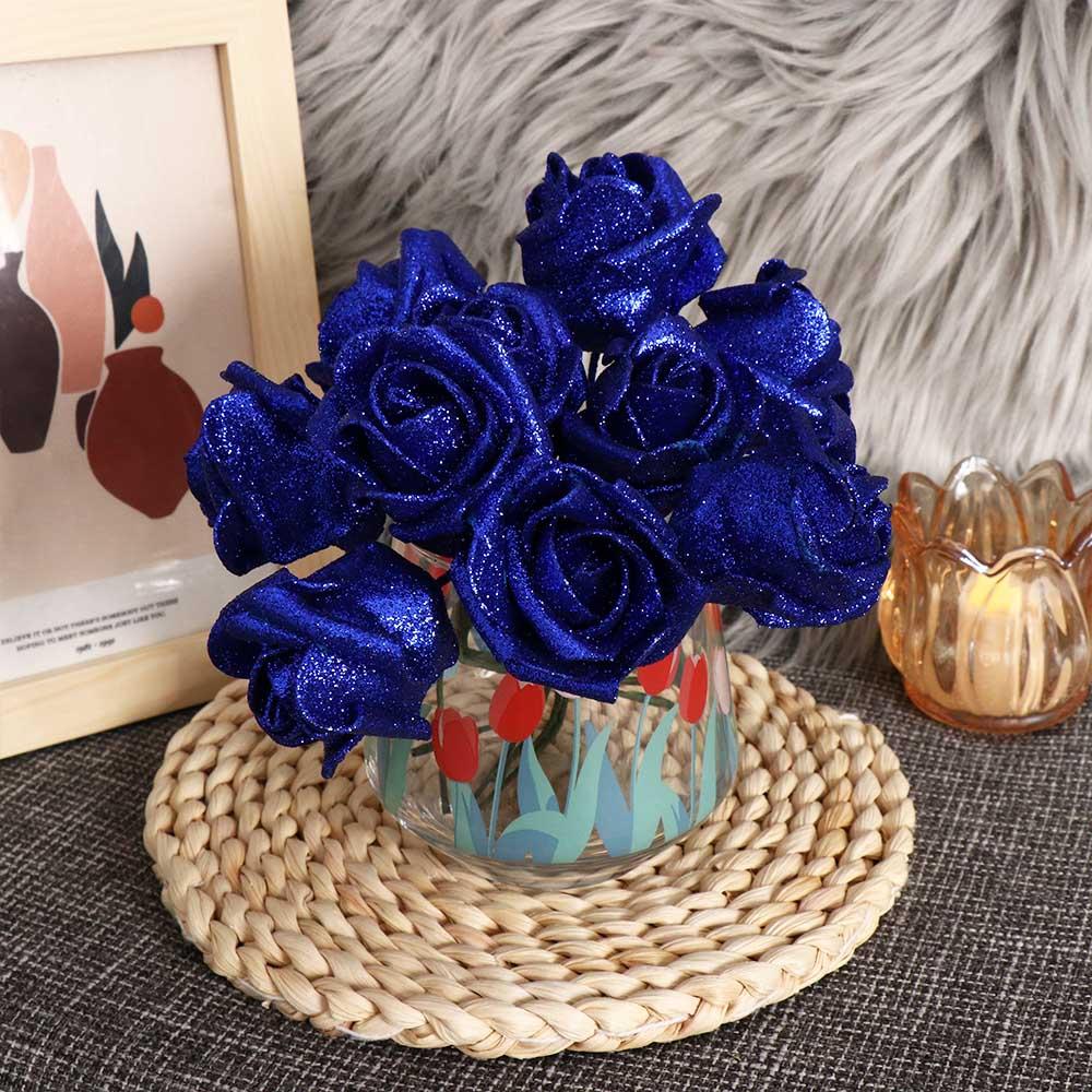Party Decor Blue Roses Bride Bouquet Decoration Artificial Roses Foam Roses Artificial Flowers