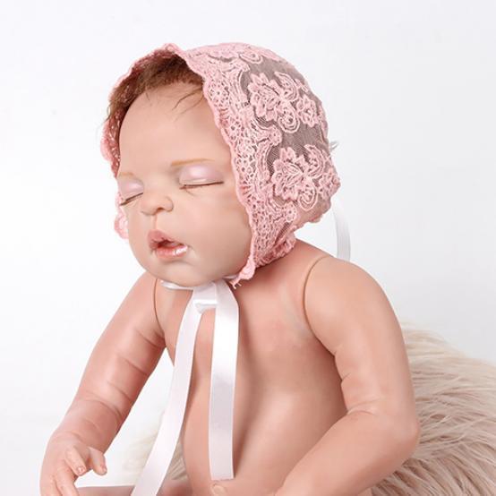 Sombrero de fotografía con encaje floral de algodón para recién nacidos, niñas y niños, con correa