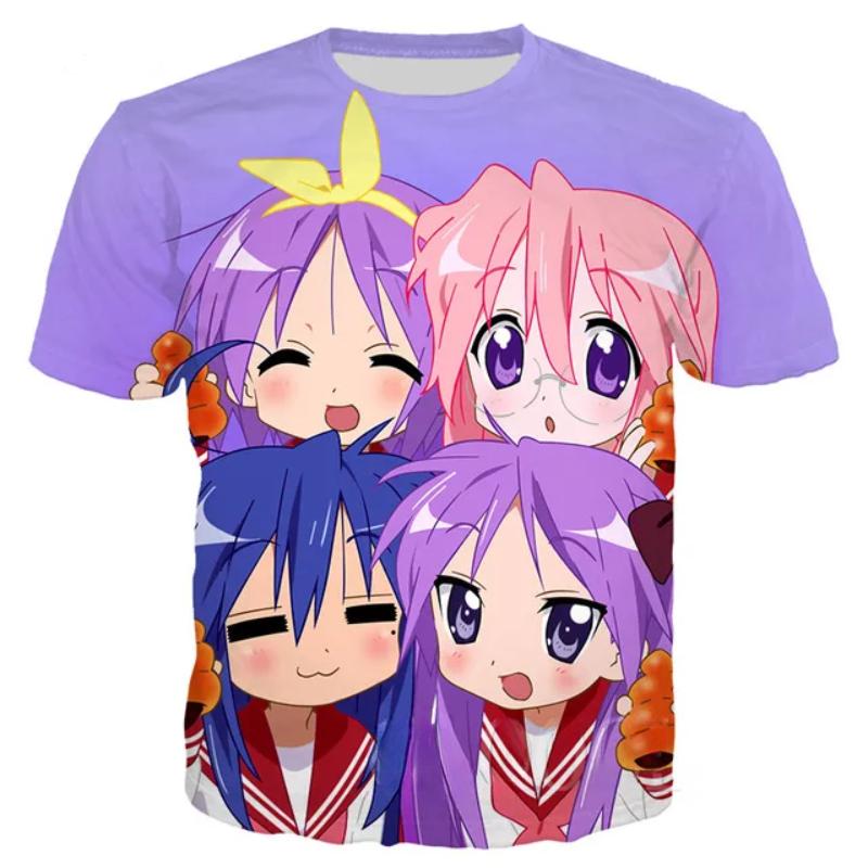 2024 Lucky Star Japansk Anime T-shirt Herr Dam Tecknad Loli Oversize Sport 3D-tryckt Harajuku Streetwear Barn Toppar
