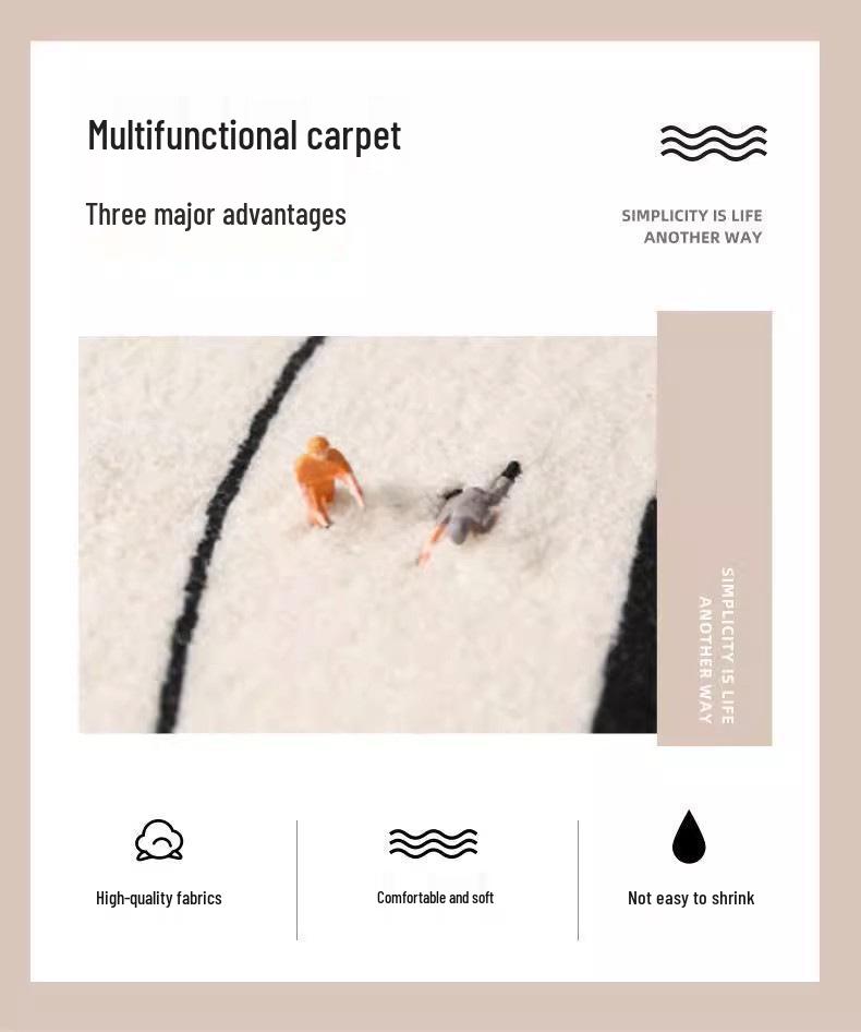 Minimalistisk sengeteppe i fuskcashmere og sklisikker gulvmatte - Uregelmessig, smussavvisende, kuldebestandig.