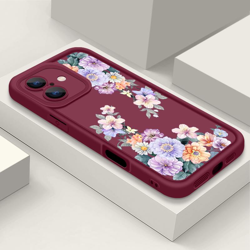 For iPhone 16 Pro Max 15 Pro 14 Plus 13 12 11 XS 8 7 Case Colorful Floral Print Lens Protection Shockproof Matte TPU Soft Phone Cover