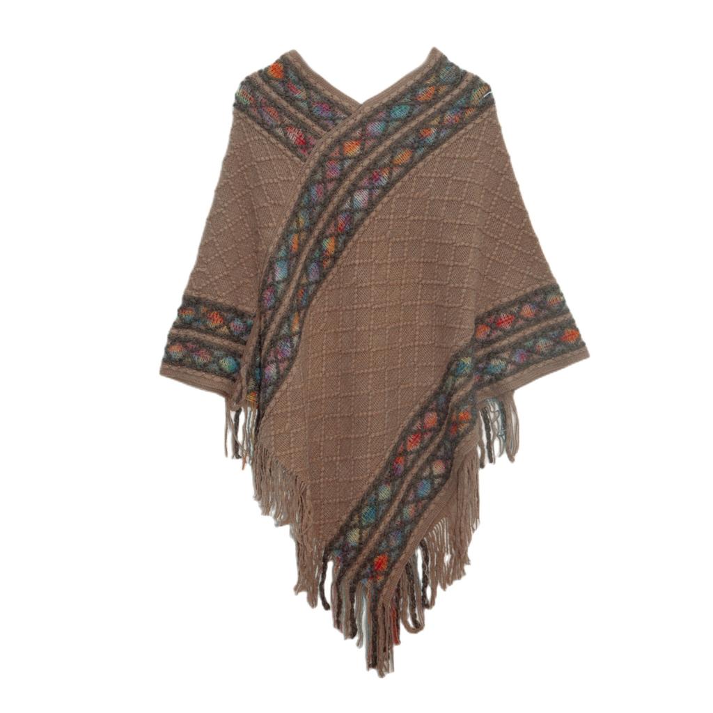 Women's Elegant Knitted Shawl Poncho with Fringed Lightweight Pullover Poncho Sweaters Cape Warm Cozy Knit Poncho Sweater for Women Pullover Cardigan