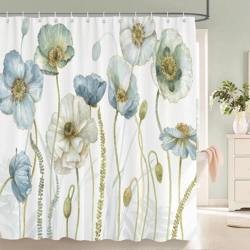 Flower Shower Curtain Bathroom Waterproof Polyester Shower Curtain Floral Printing Curtains for Bathroom Shower with Hooks