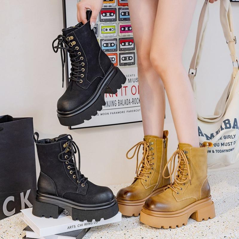 Women's Platform Boots British Style Thick Heel Locomotive Short Boots High Quality Retro Woemn's Ankle Boots Botas Para Mujer