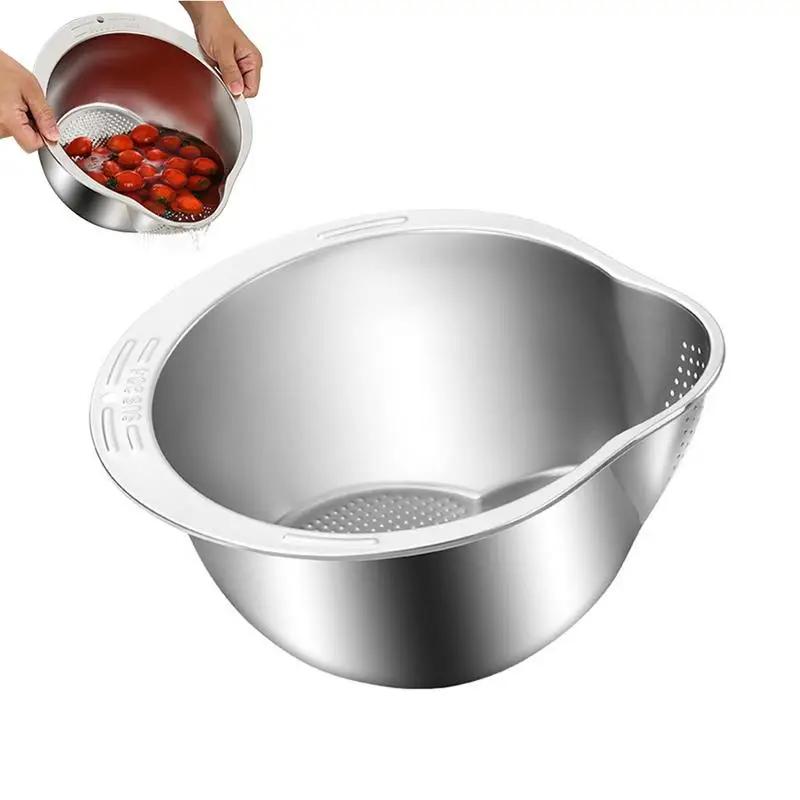 Rice Washer Strainer Bowl Stainless Steel 304 Rice Washing Bowl Rice Sieve Colander Fruit and Vegetable Strainer Kitchen Tools