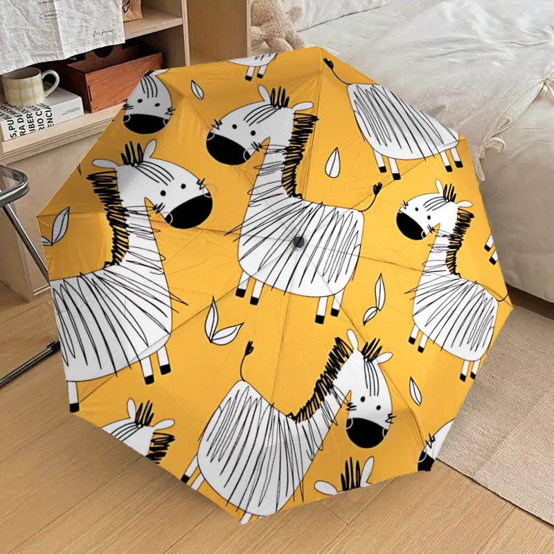 1PC Zebra Orange Umbrella-8-Rib Reinforced Portable Folding Travel Suitable for All Seasons Outdoor Daily Use-G346
