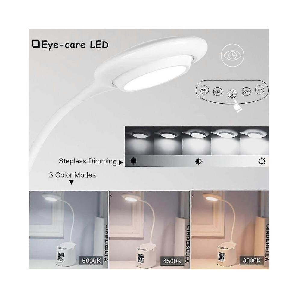 Led Desk Lamp with Clock, Operated Table Lamp with Pen Holder for Kids Dorm Room (5.5w