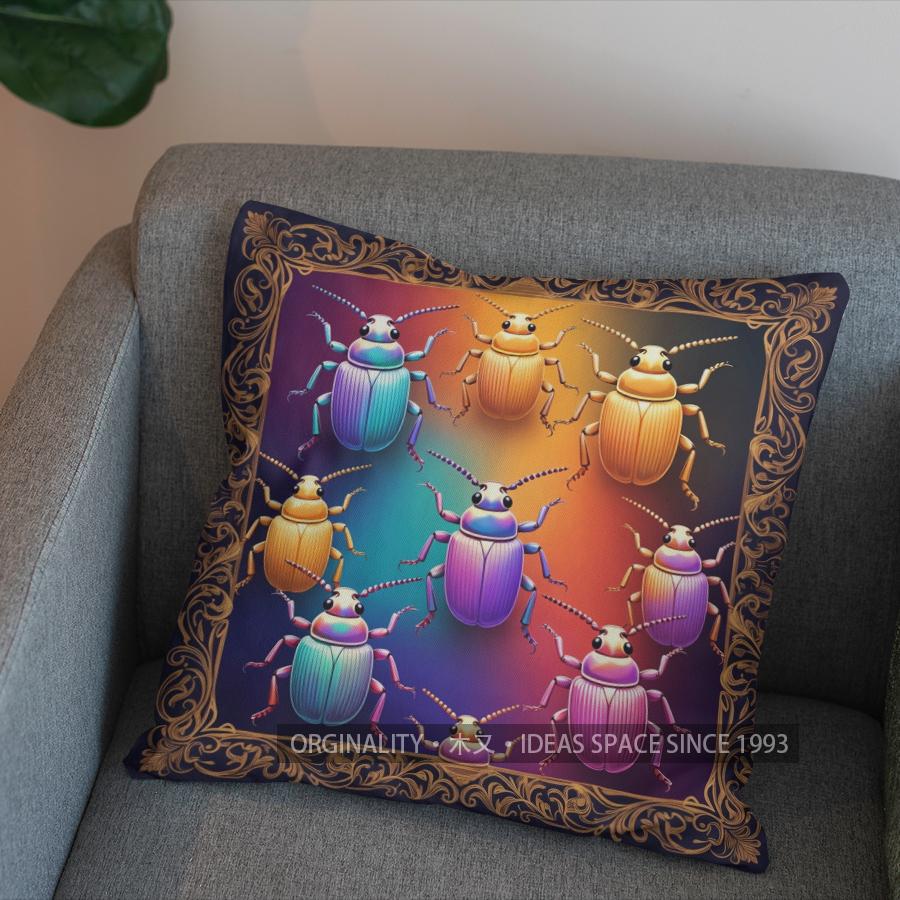 2D Colorful Beetles Pattern Decorative Pillow Cover Pattern Cushion Cover Suitable For Sofa Bedroom Car Pillow Cover