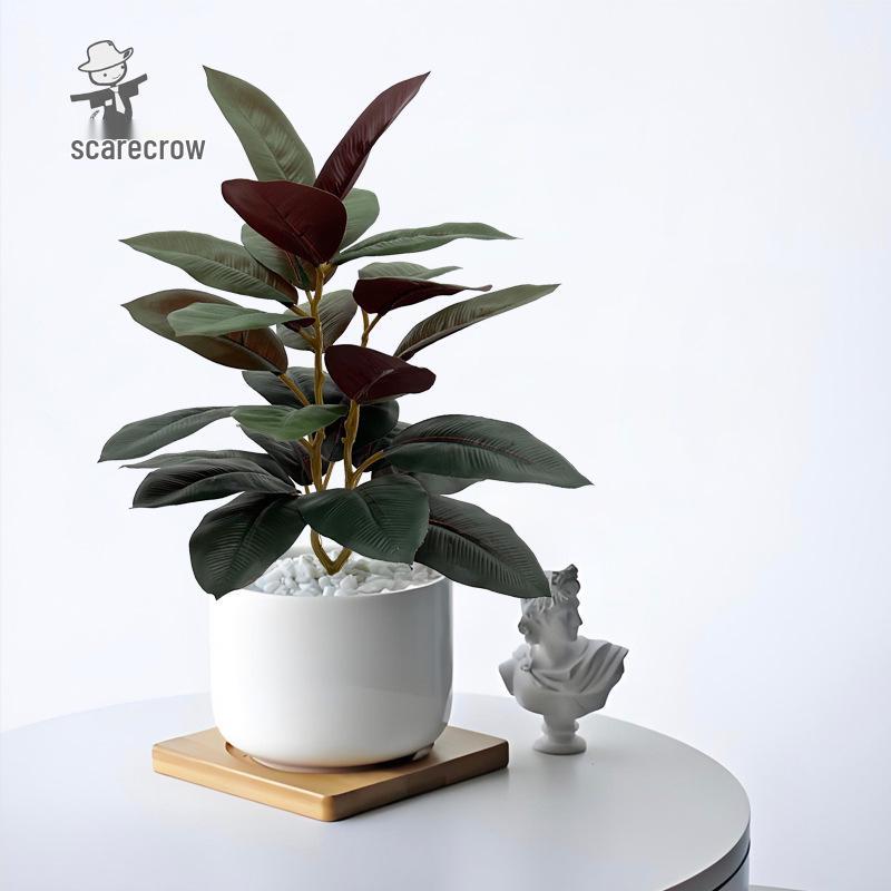 High-End Artificial Rubber Tree in Pot for Home, Living Room, or Garden Decor